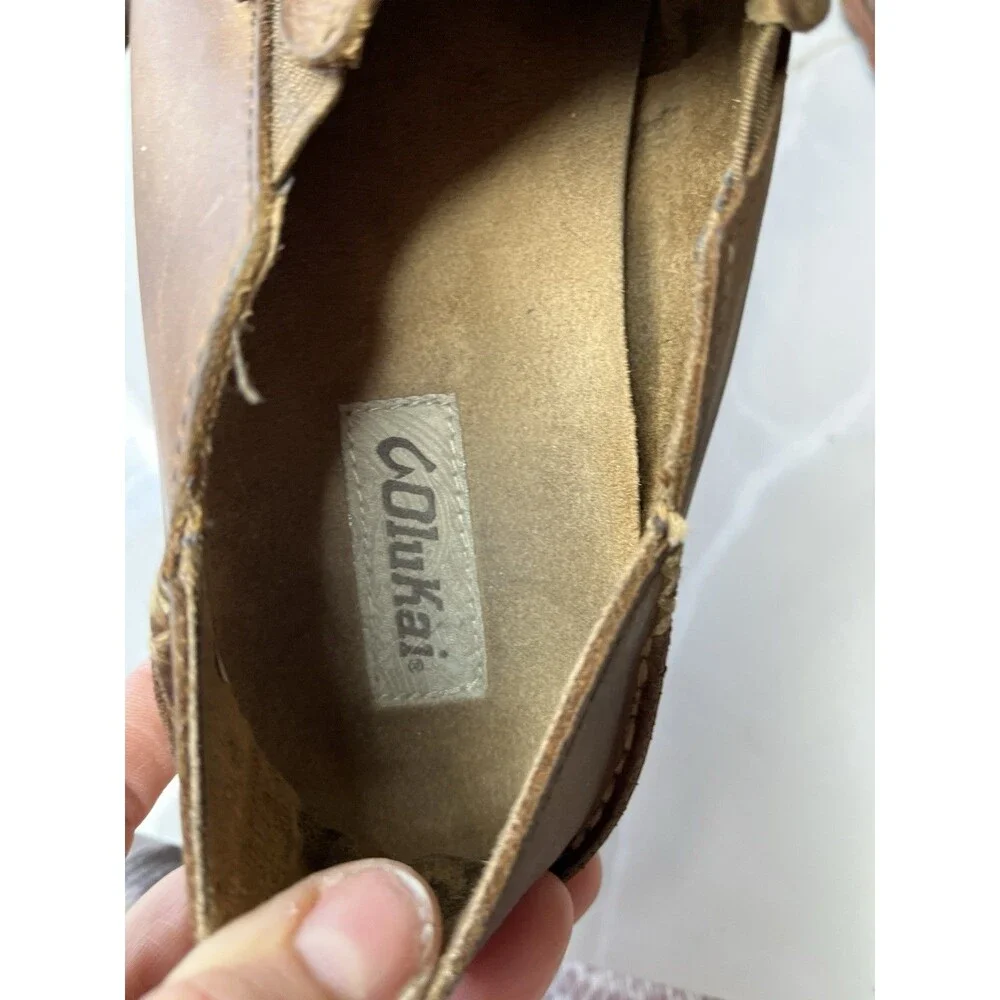 Olukai Moloa Men Leather Slip On Shoes Loafers Mules Slippers Sz 8.5 Brown